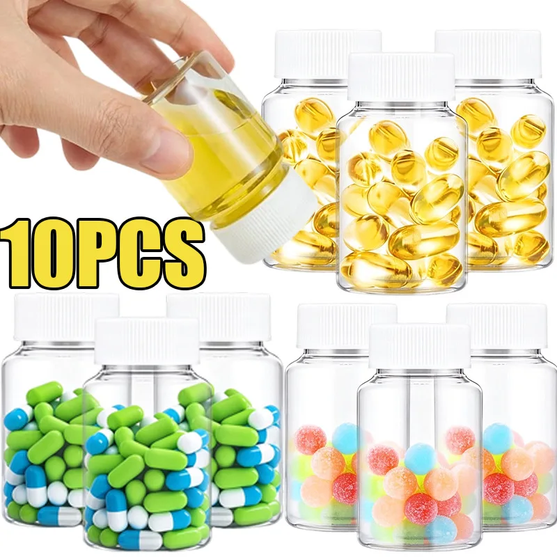 PET Transparent Empty Sealing Bottles Portable Wide Mouth Liquid/Solid Refillable Bottle Medicine Candy Storage Container Jars