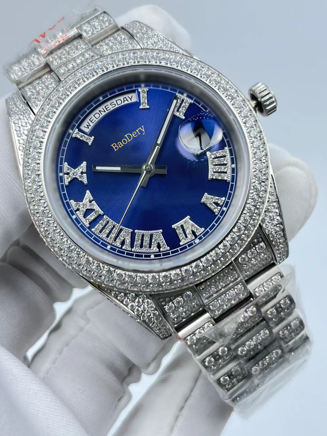 41mmDiamond-Accented Automatic Watch - Elegant   Men’s Timepiece with Roman Numeral Dial