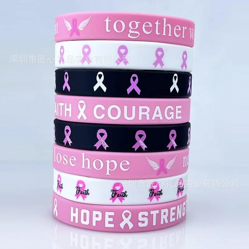 4/8/64pcs Breast Cancer Awareness Silicone Wristbands - Unisex Ribbon Hope Faith Strength Courage Inspiring Bracelets for Party