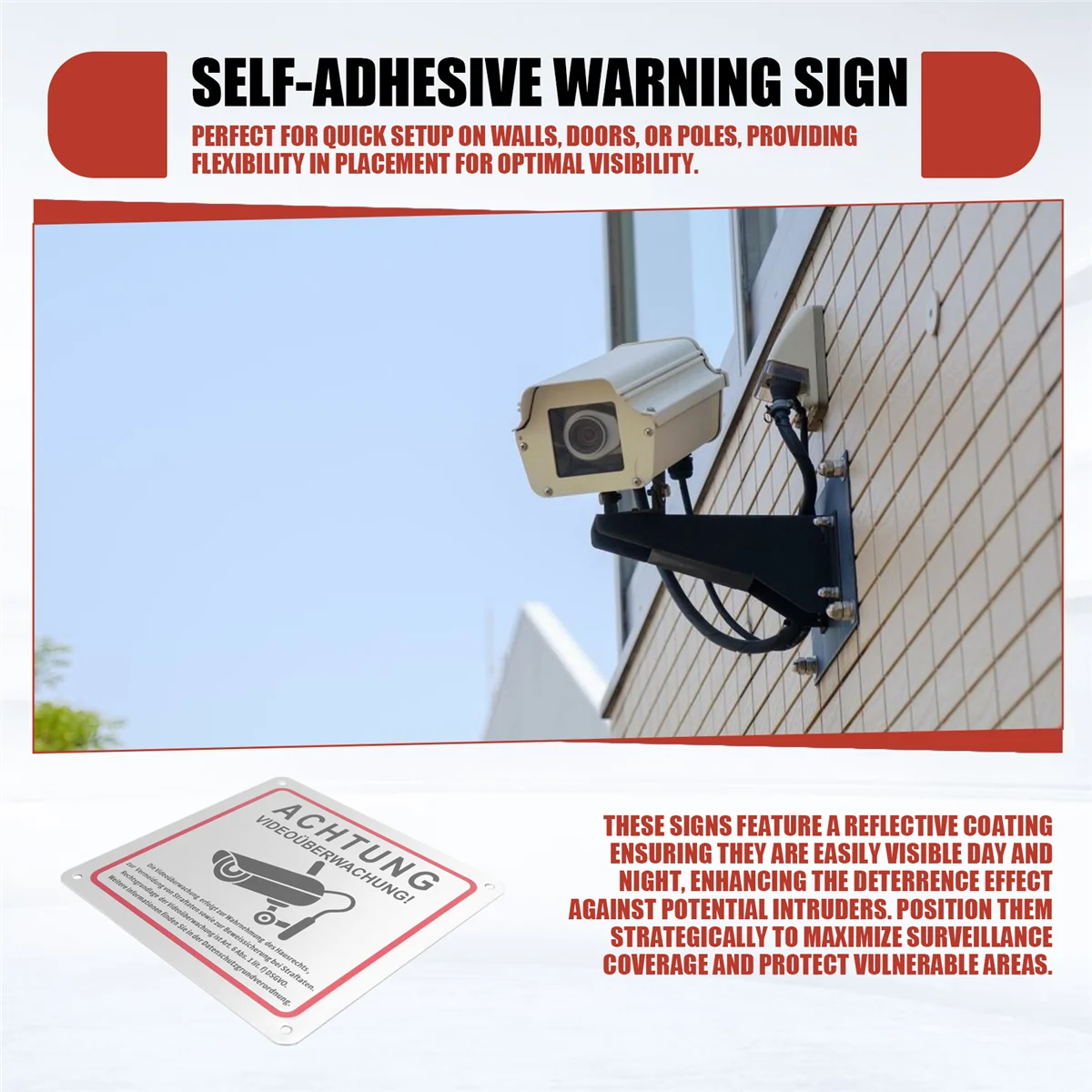 【مخزنة】علامة مراقبة فيديو، ملكية خاصة للمراقبة بالفيديو، علامة مراقبة فيديو تحذيرية معدنية مقاس 15 × 15 سم 4 عبوات