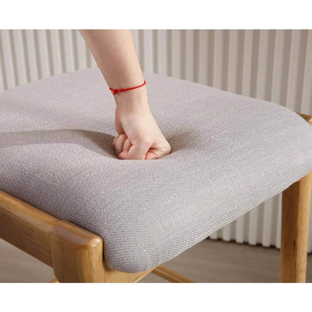 Rattan Counter Height Bar Stools Set of 4 Farmhouse Mid Century Modern Barstools with Cane Back/Wood Legs Linen Upholstered Bar