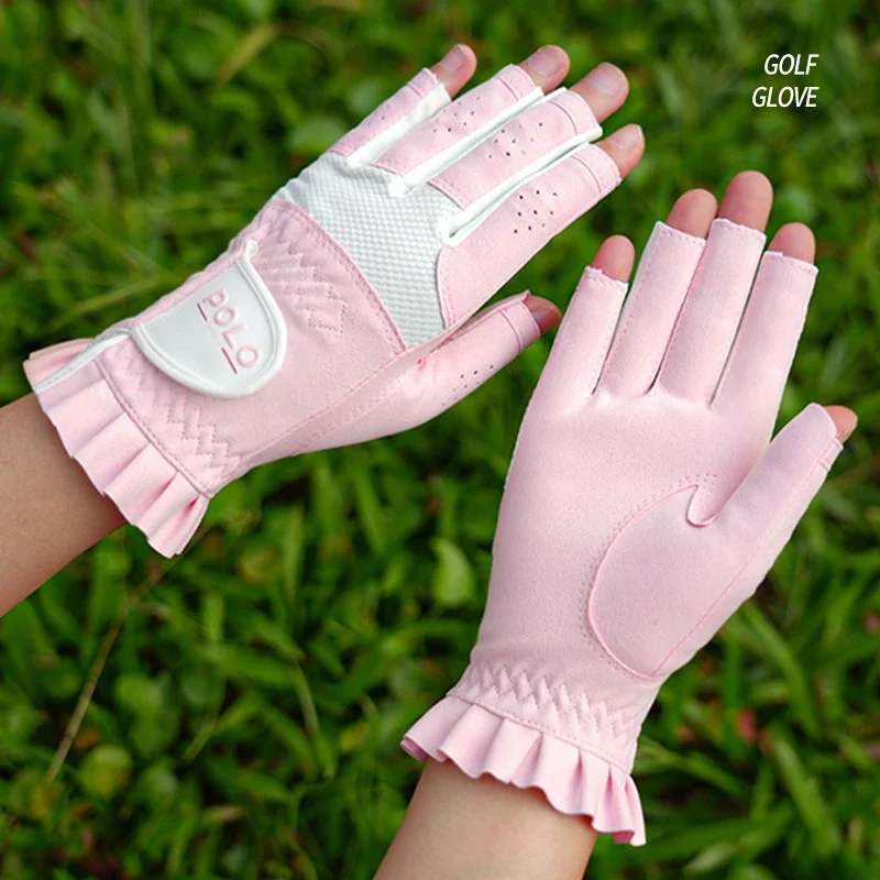 1 Pair Lady Durable Ruffle Golf Gloves Women Anti-Slip Breathable Mittens Left and Right Hand Gloves Open Finger Accessories