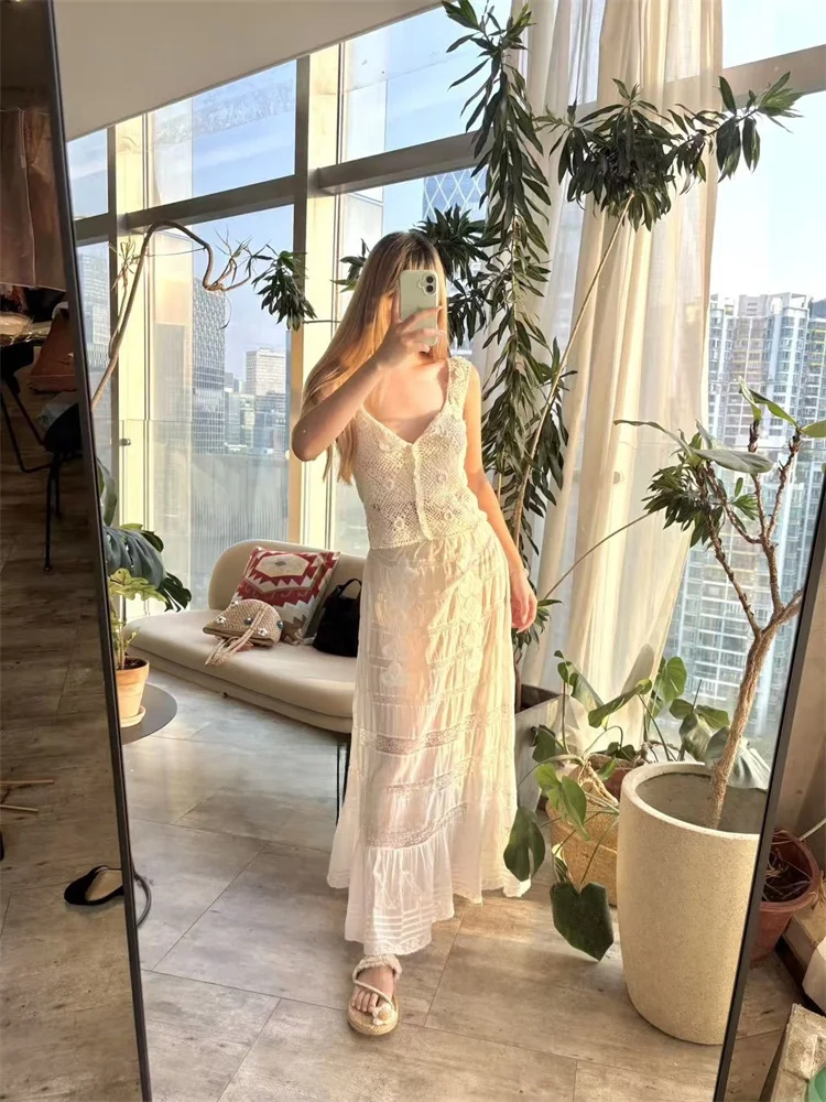 

SUSAN DON вязаный ажурный жилет с 3D цветочным дизайном на бретельках, топ, женская модная французская летняя верхняя одежда белого цвета