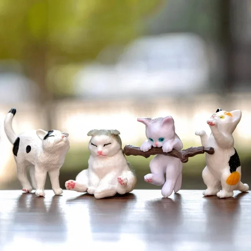 1pcs Cute Cat Miniature Ornaments Kitten Figurines Model Gifts For Kids Children Birthday Desk Car Garden Home Decoration