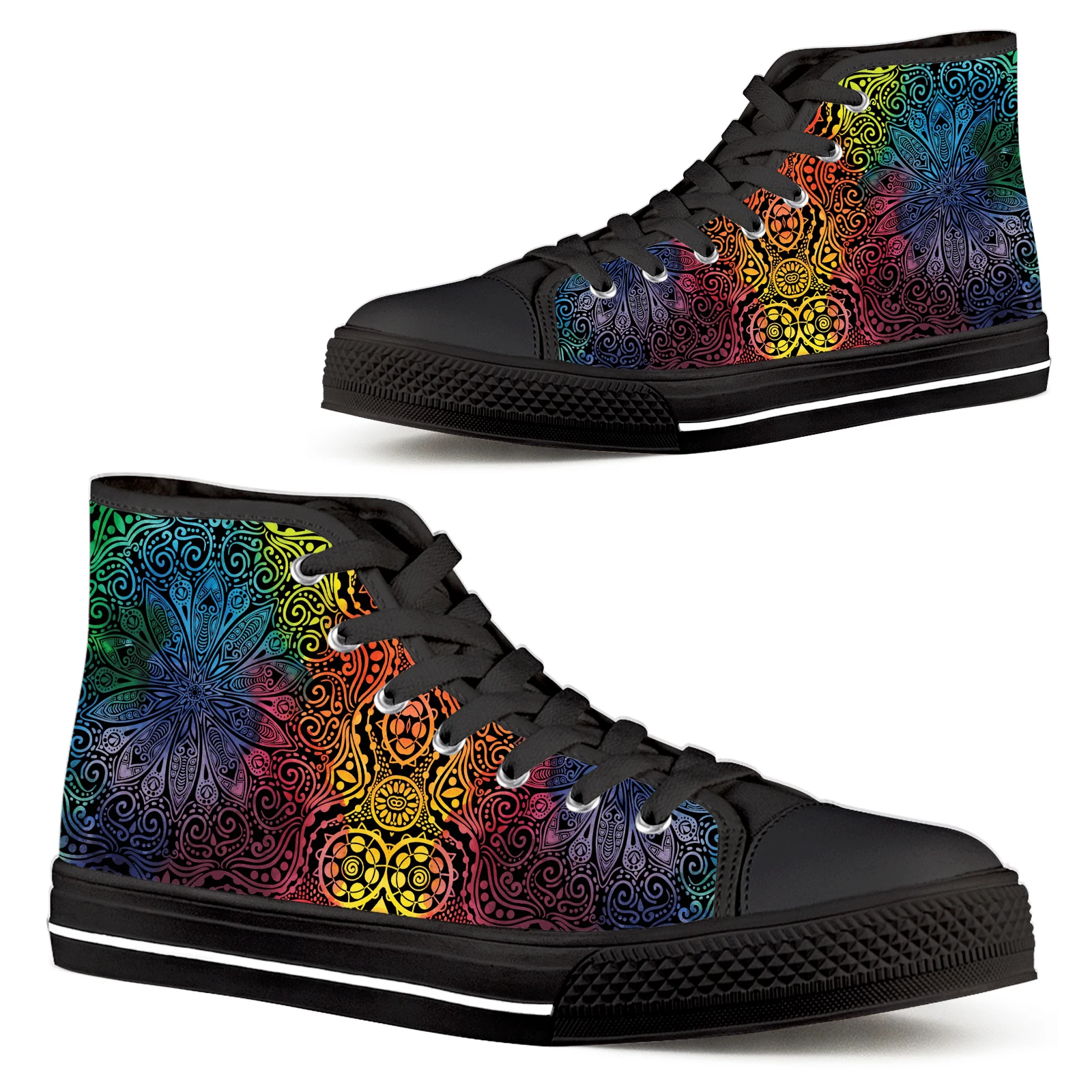 Elvis words Farbverlauf Farbe Boho Mandala Blume Damenschuhe schwarz weichen Boden Schnürung lässige Turnschuhe Marke Leinwand Wanderschuhe