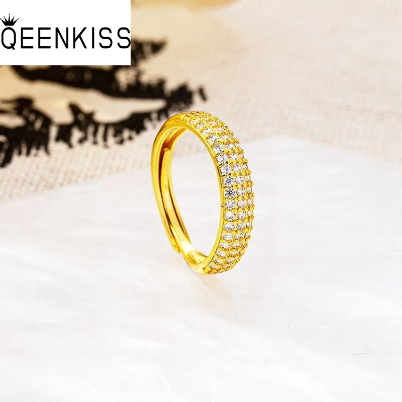 

QEENKISS Gold Shiny Luxury Open Rings For Women Wedding Party Birthday Christmas Bride Mother Girlfriend Ladies Gifts RG5245