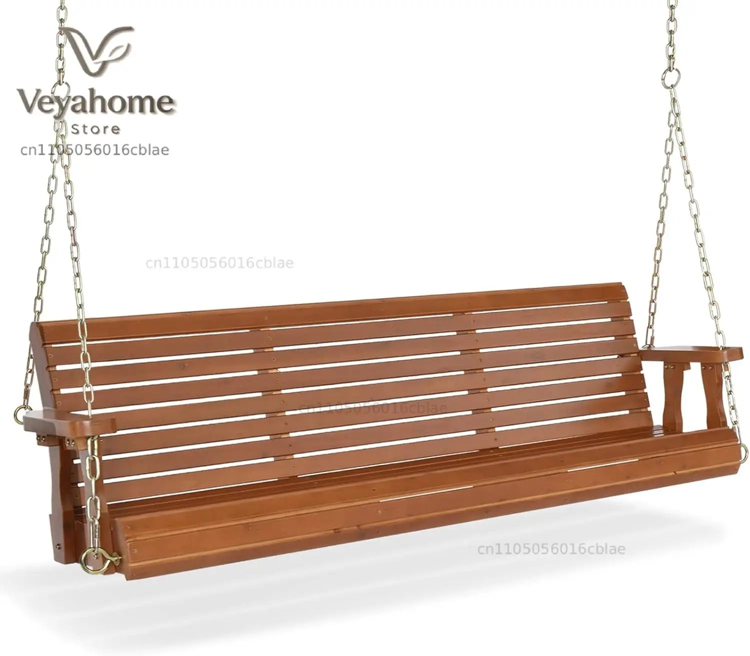 Upgraded 5 FT Wooden Patio Porch Swing Bench w/Hanging Chains Heavy 880 LBS for Courtyard Garden Outdoors Brown