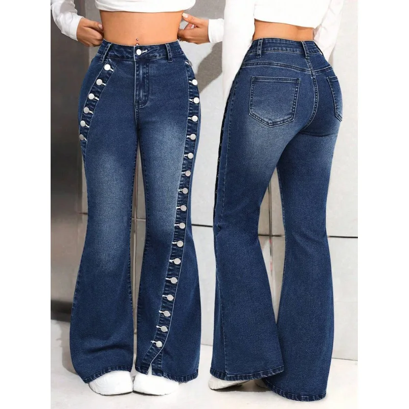 

Женские джинсовые брюки-клеш свободного кроя с высокой талией, прямые джинсы, модные брюки на весну-лето-осень в нейтральном стиле