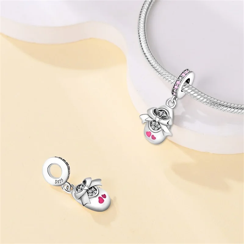925 Silver Mother\'s Day Baby Shoe Bottle Clothing Pendants Pink Heart-shaped Charms Beads Fit Pandach Bracelets DIY Jewelry Gift
