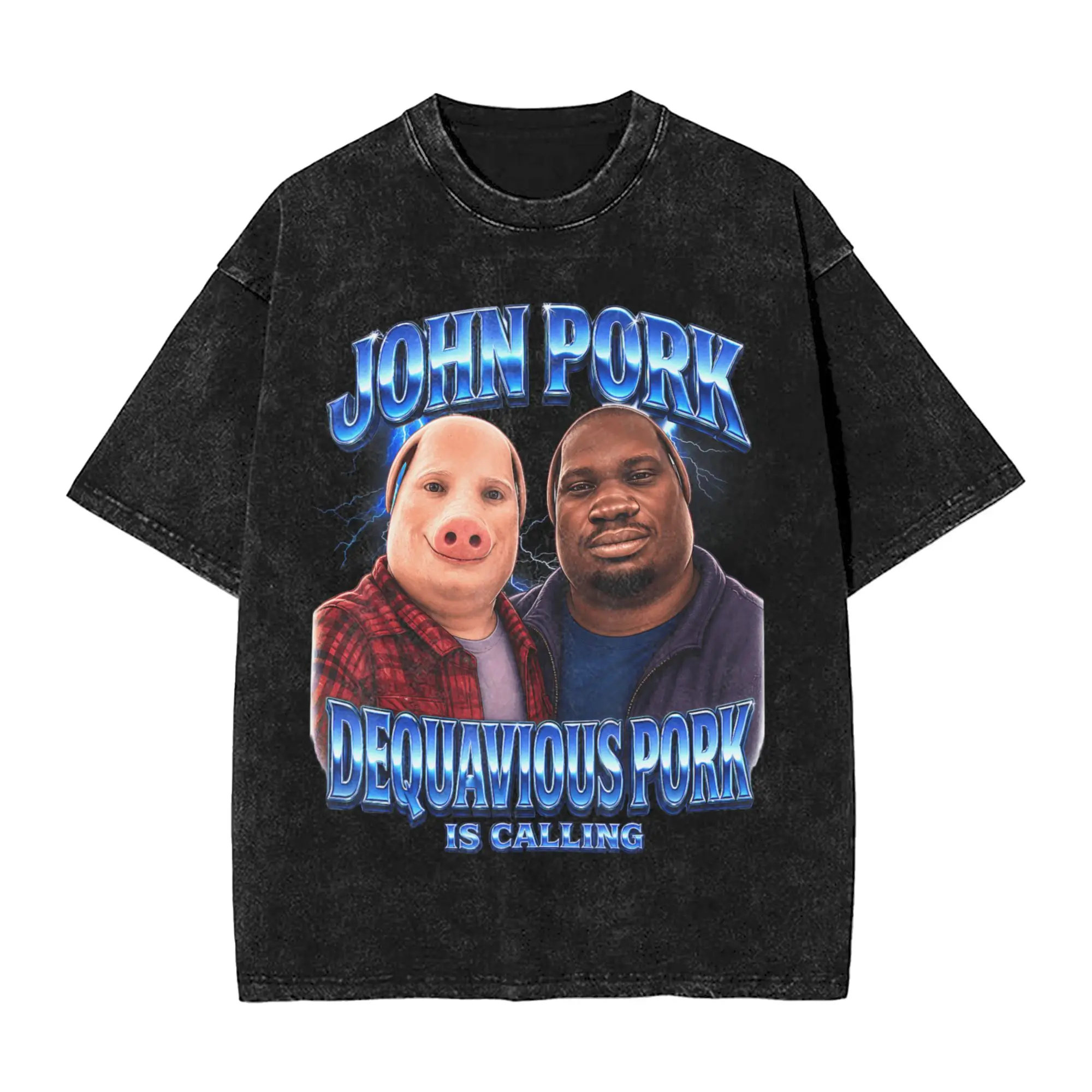 John Pork Dequavious Pork is Calling Meme T-Shirts Men  Vintage Pure Cotton Tees Crewneck Short Sleeve T Shirts Plus Size Tops