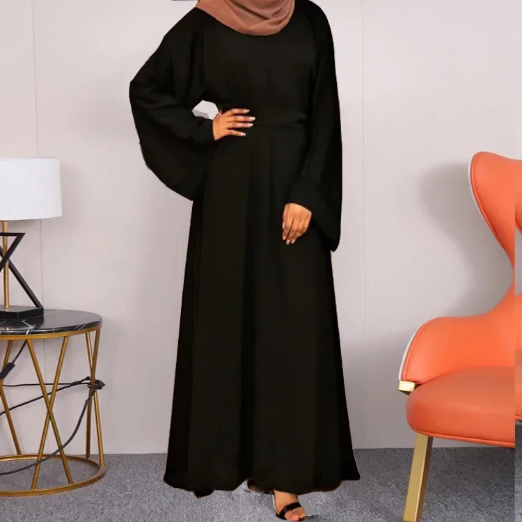 Women Eid Muslim Dress 2025 Ramadan Abaya O Neck Full Length Solid Color Long Robe Dubai Abayas Kaftan Modest Morocco Jalabiya