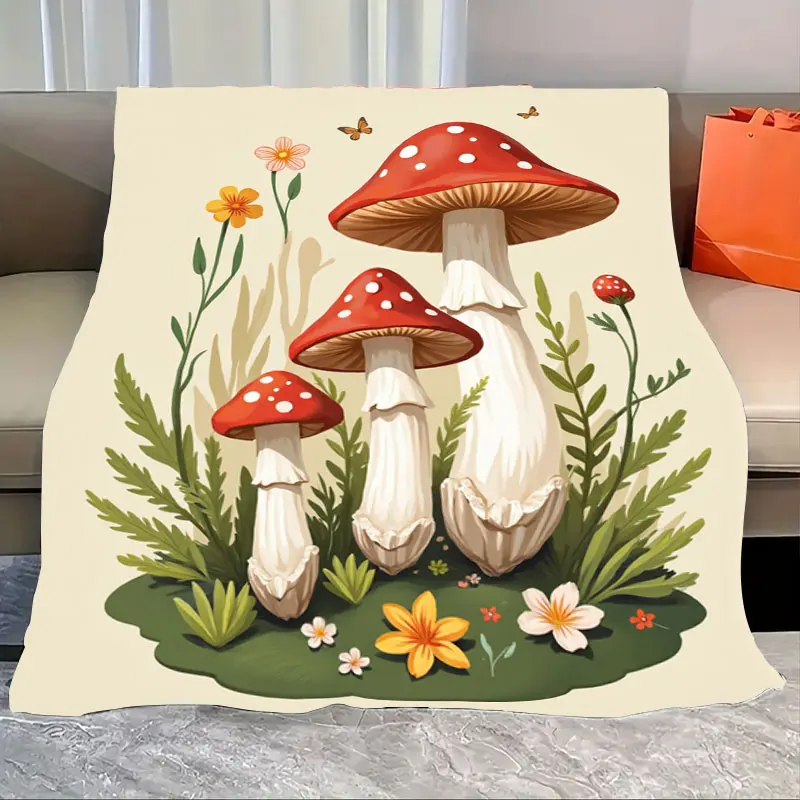 

1pc Flannel Blanket Charming Mushroom Garden Blanket - Cozy Forest Style Throw for Home Decor