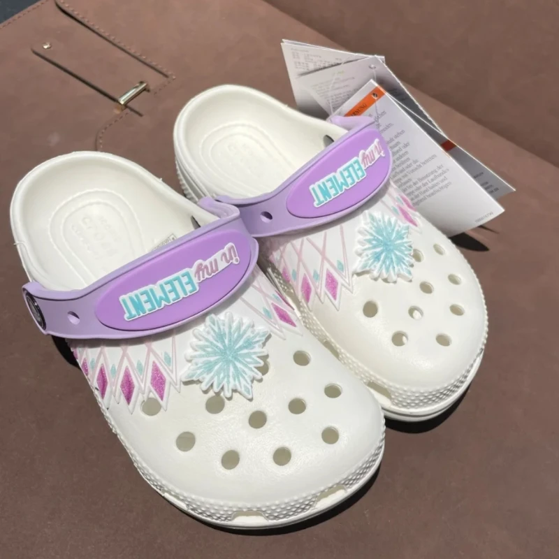 

Детские сандалии принцессы Эльзы с героями мультфильмов «Холодное сердце», водонепроницаемые дышащие тапочки из ЭВА, однотонная обувь для родителей и детей на открытом воздухе