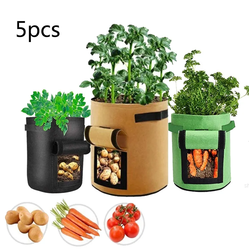 5x 4/7/10 Gal Potato Plant Grow Bags home garden tomato Growing pot greenhouse Veg gardening jardin Bag planter Planters F2