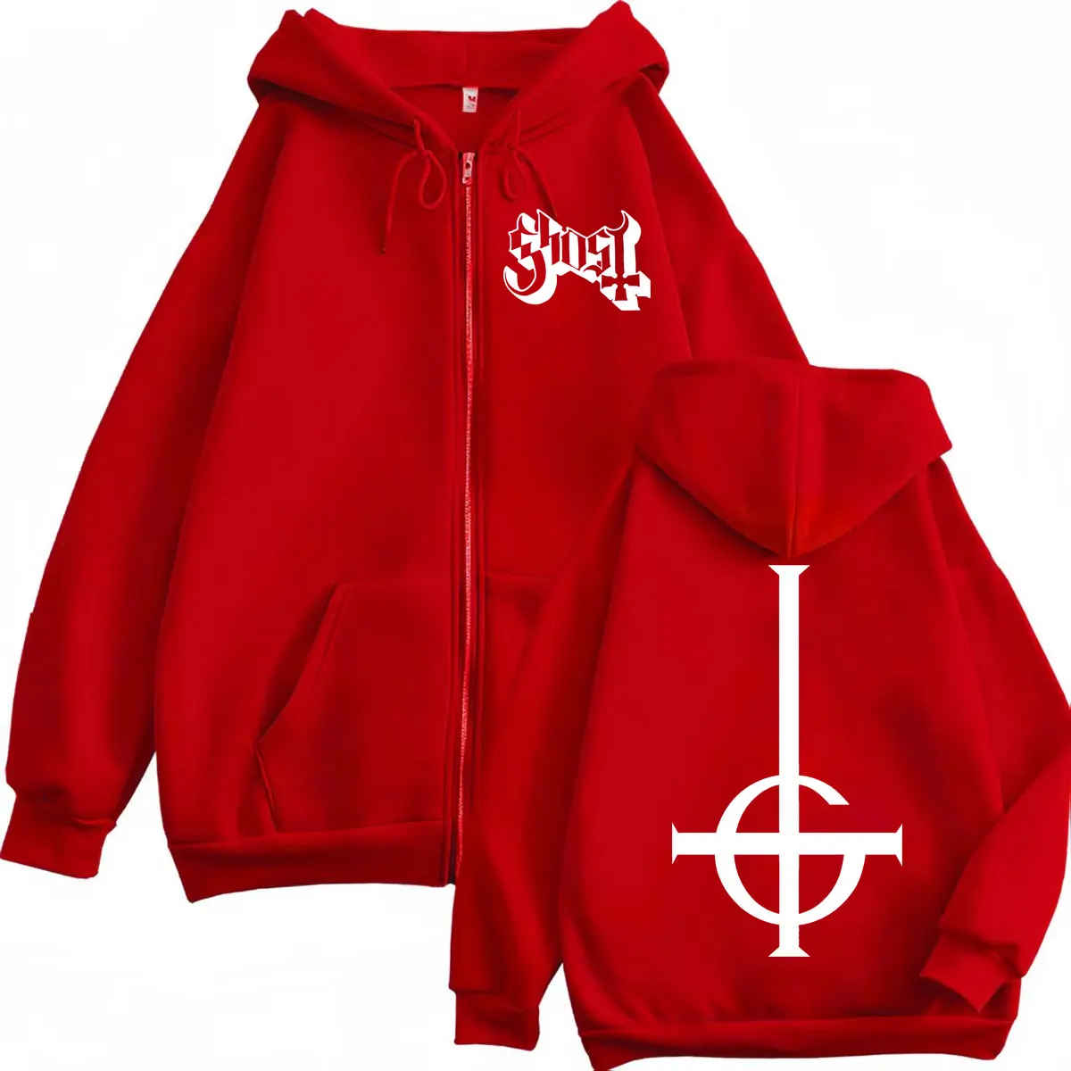 Hot Sale Ghost Rock Band Logo Zipper Hoodie Men's Women's High Quality Fashion Zip Up Sweatshirts Casual Loose Fleece Pullovers