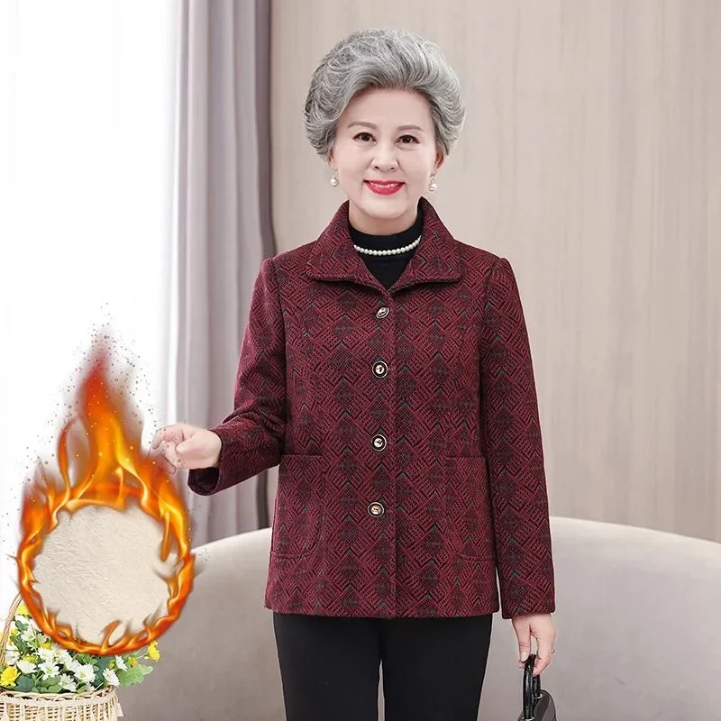 

Korean Feminine Large Size 5XL Outwear Ladies Fashion Loose Jacket Autumn Winter Middle Aged Mother Long Sleeved Tops Coat ﻿