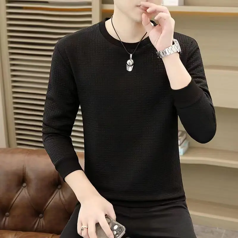 Fashion O-Neck Casual Solid Color Sweatshirts Mens Clothing 2023 Autumn Winter Loose Korean Pullovers Tops All-match Sweatshirts