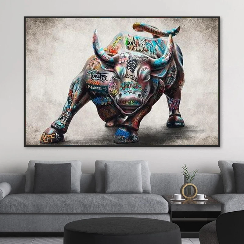 Zlove Large Bull Wall Street Canvas Wall Art Abstract Wildlife Inspirational Pictures Suitable for Home Office Wall Decoration