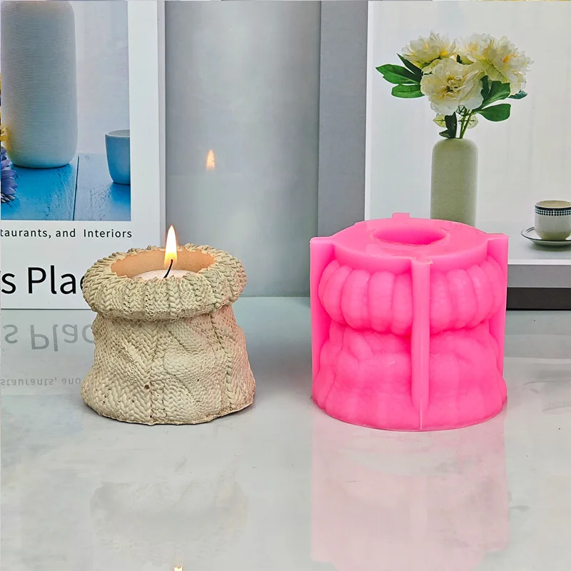 DIY woven sweater succulent plant flowerpot resin silicone mold woven pocket candle cup concrete cement gypsum silicone mold