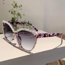KAMMPT Rhinestone Shine Design Sunglasses Fashion Cat Eye Women Grey Sun Glasses Trendy Decoration Shades for Party