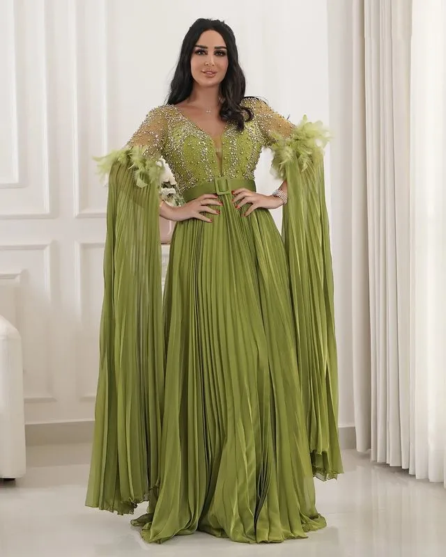 

2024 Oct Aso Ebi Arabic Green A-line Mother Of Bride Dresses Beaded Chiffon Evening Prom Mother Of Groom Gowns Dress ZJ343