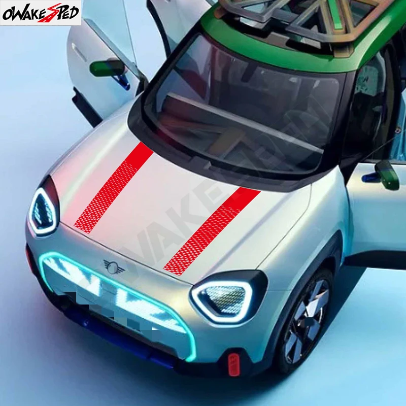 2 Pcs Edition Maxi Tuner Engine Cover Vinyl Decal For MINI Aceman 2024 JCW 2025 Hood Bonnet Stripes Sticker Accessories