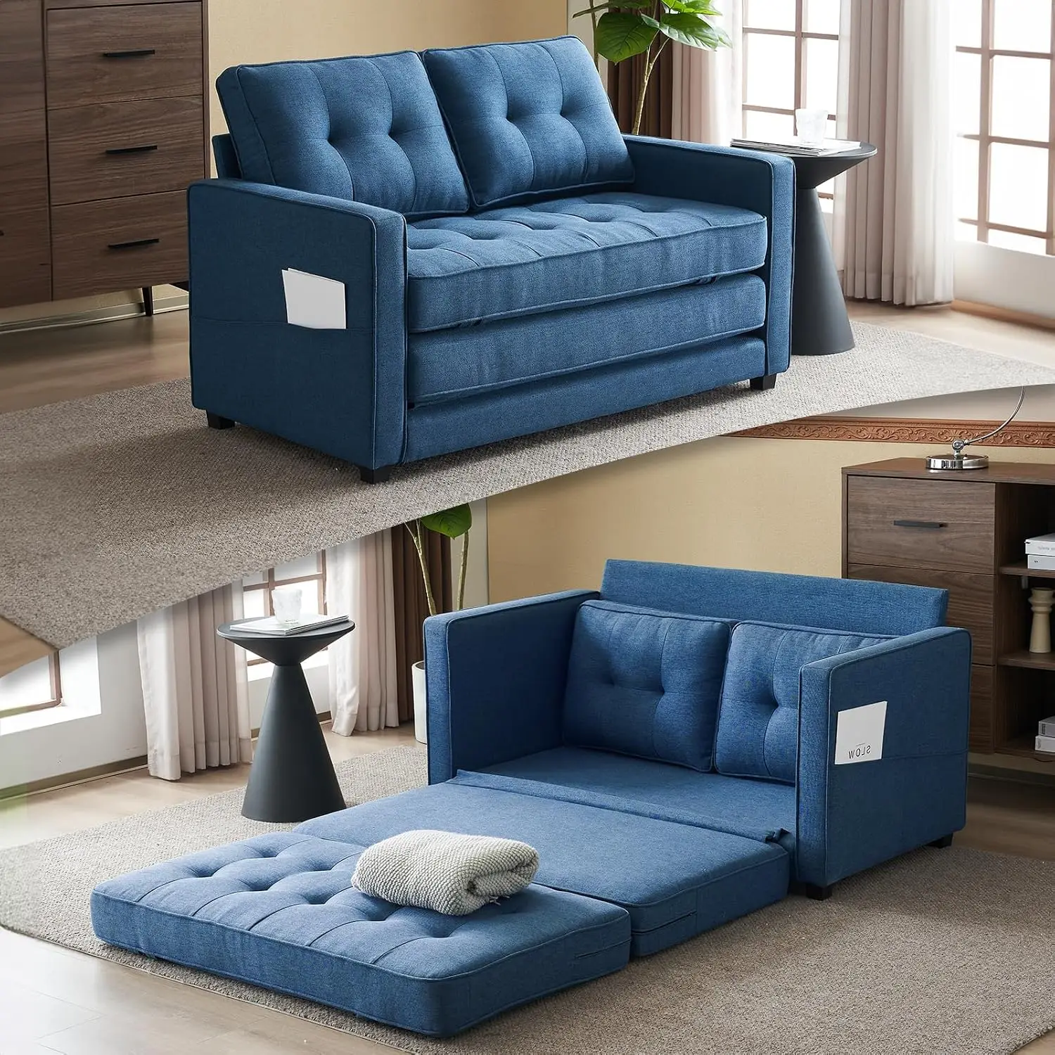 Sofá-Cama Conversível para Sala de Estar, Sofá Dobrável para Espaços Pequenos, Sofá-Cama de Chão Dobrável para Jogos no Porão, Azul Marinho
