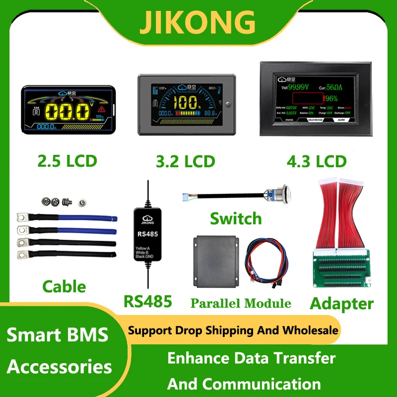 JK BMS RS485 Adapter Display LCD Smart Accessories 4S Lifepo4 Battery Start Switch Intelligent Protection Board Cables 8S 100A