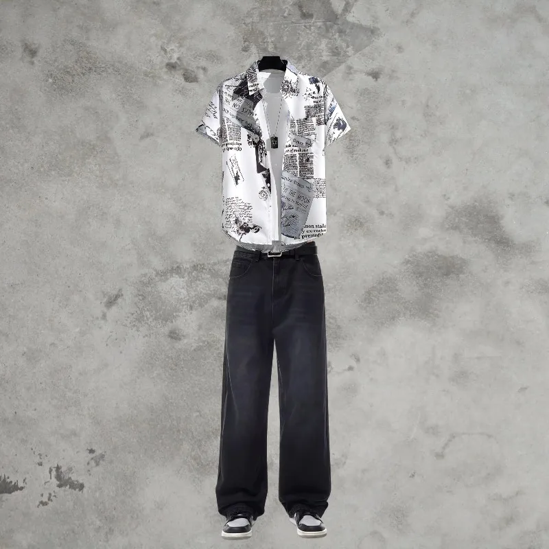 

Топы и джинсы, рубашки и брюки с короткими рукавами, мужские рубашки с короткими рукавами и принтом, тонкие