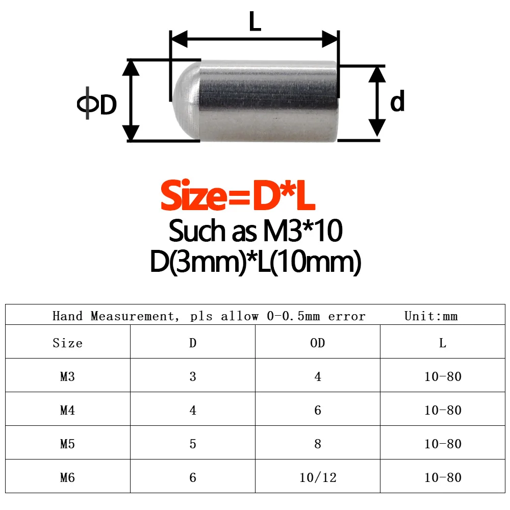 M3 M4 M5 M6 Dowel Inner Thread Screw Nut 304 Stainless Steel Single Round Head Cylindrical Pin Positioning Pin Hardware Fastener