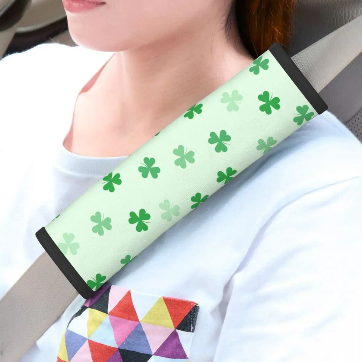 Car Saint Patricks Day Four Leaf Clover Seat Belt Cover Comfort Seat Belt Pads Cover for Cars Backpack