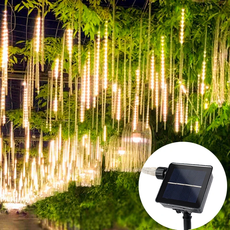 

LED Solar Meteor Shower Rain String Light Christmas Tree Garden Decoration 30/50cm 8 Tubes Holiday Party Wedding Holiday Light