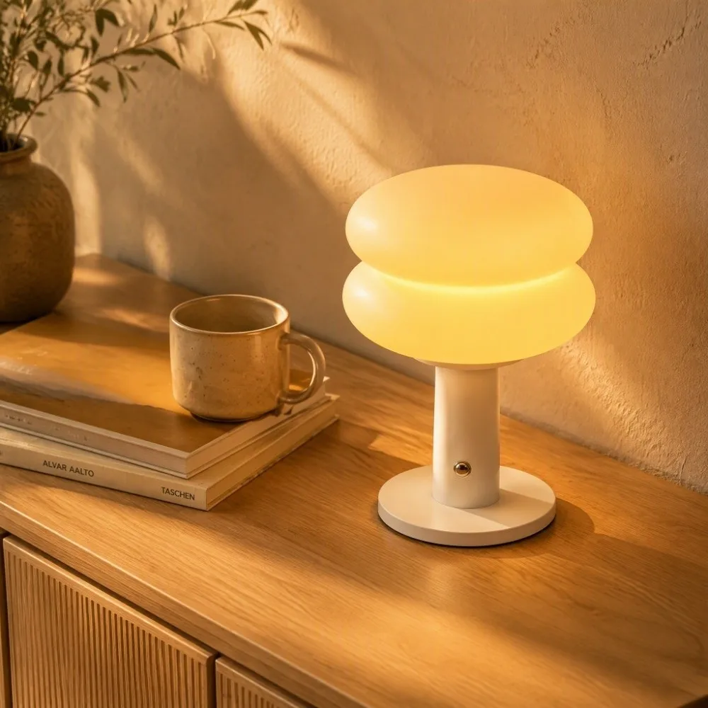 Touch Dimmable LED Desk Lamp 3-Speed Brightness Rechargeable Night Light Bread Shaped Shade Smooth Texture Mushroom Lamp