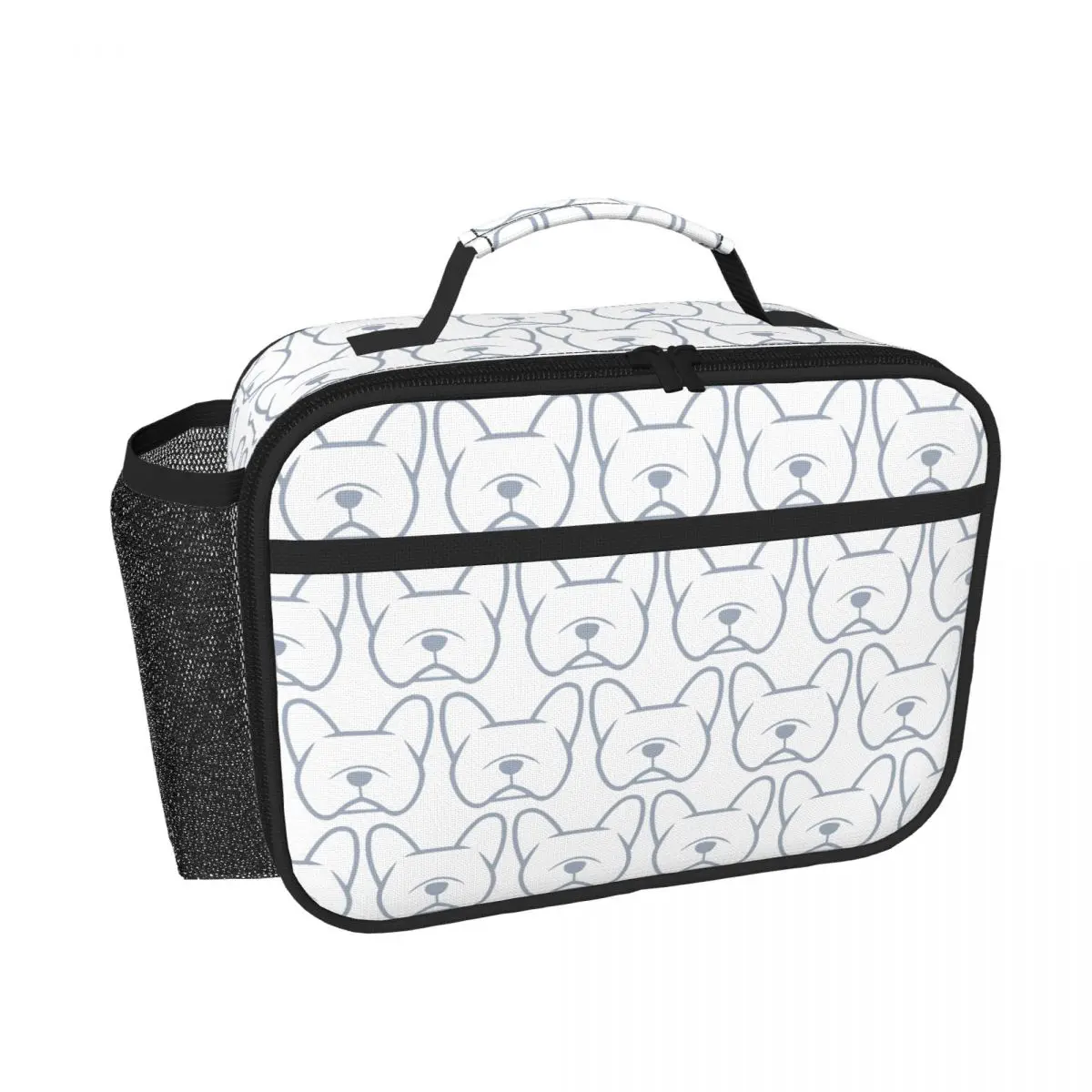French Bulldog Face Silhouette In Light Gray On Navy Insulated Lunch Bag for Women Kids Food Boxes Thermal Lunch Box Tote