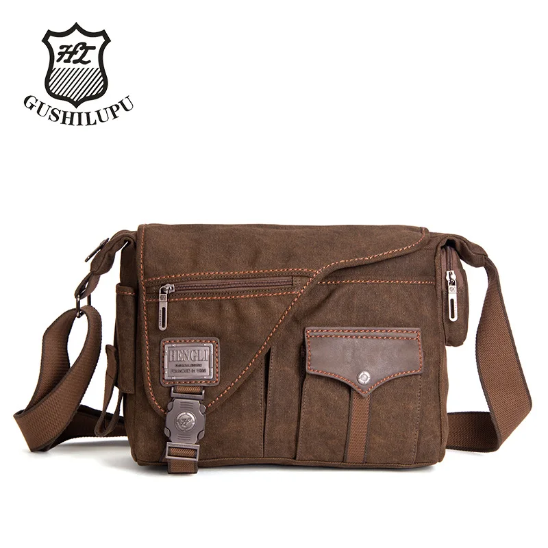 

Retro large-capacity men's single-shoulder bag with canvas and leather spliced flip cover and lock, women's crossbody backpack