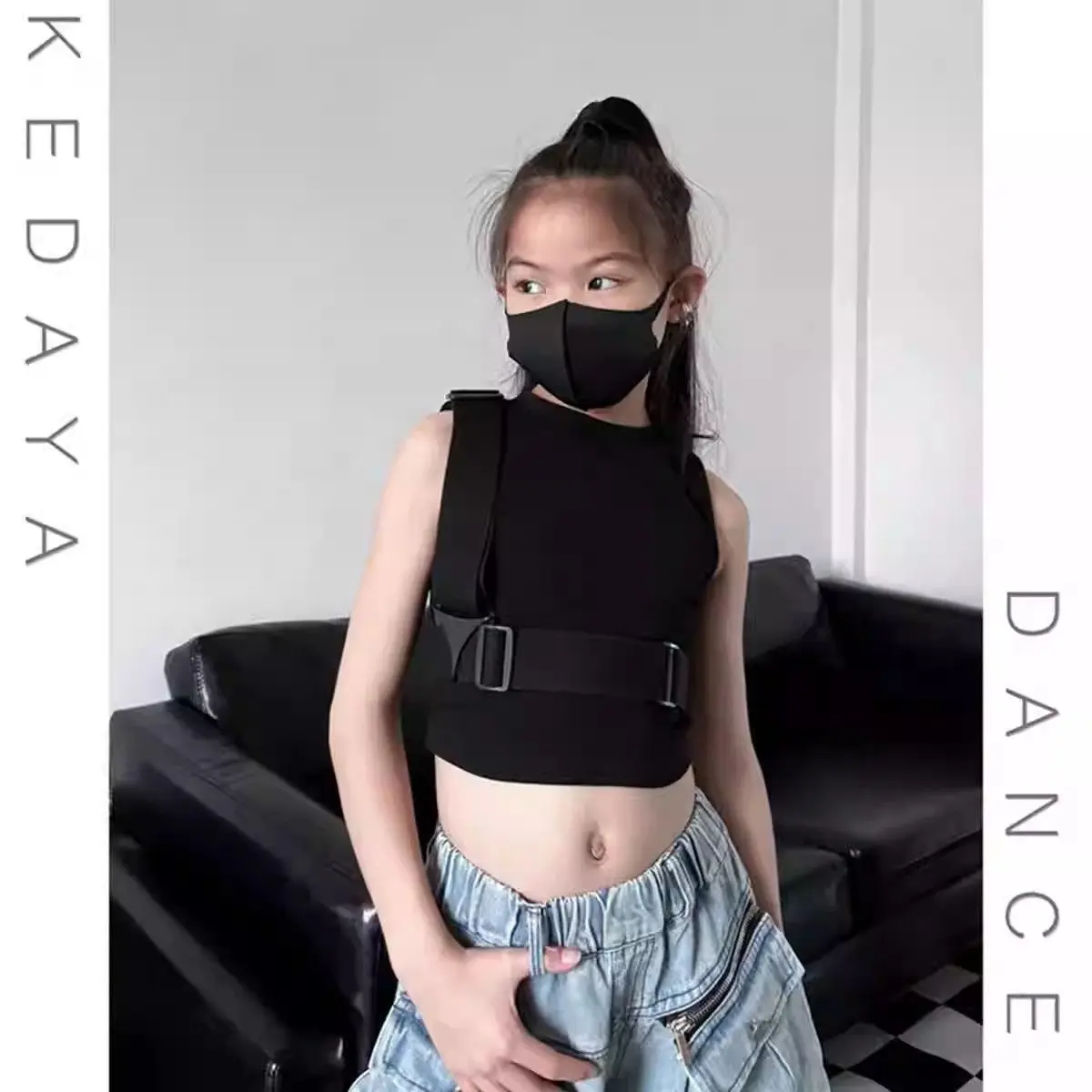 Summer new children's clothing trendy cool girls sleeveless tooling vest handsome children's jazz dance slim short top