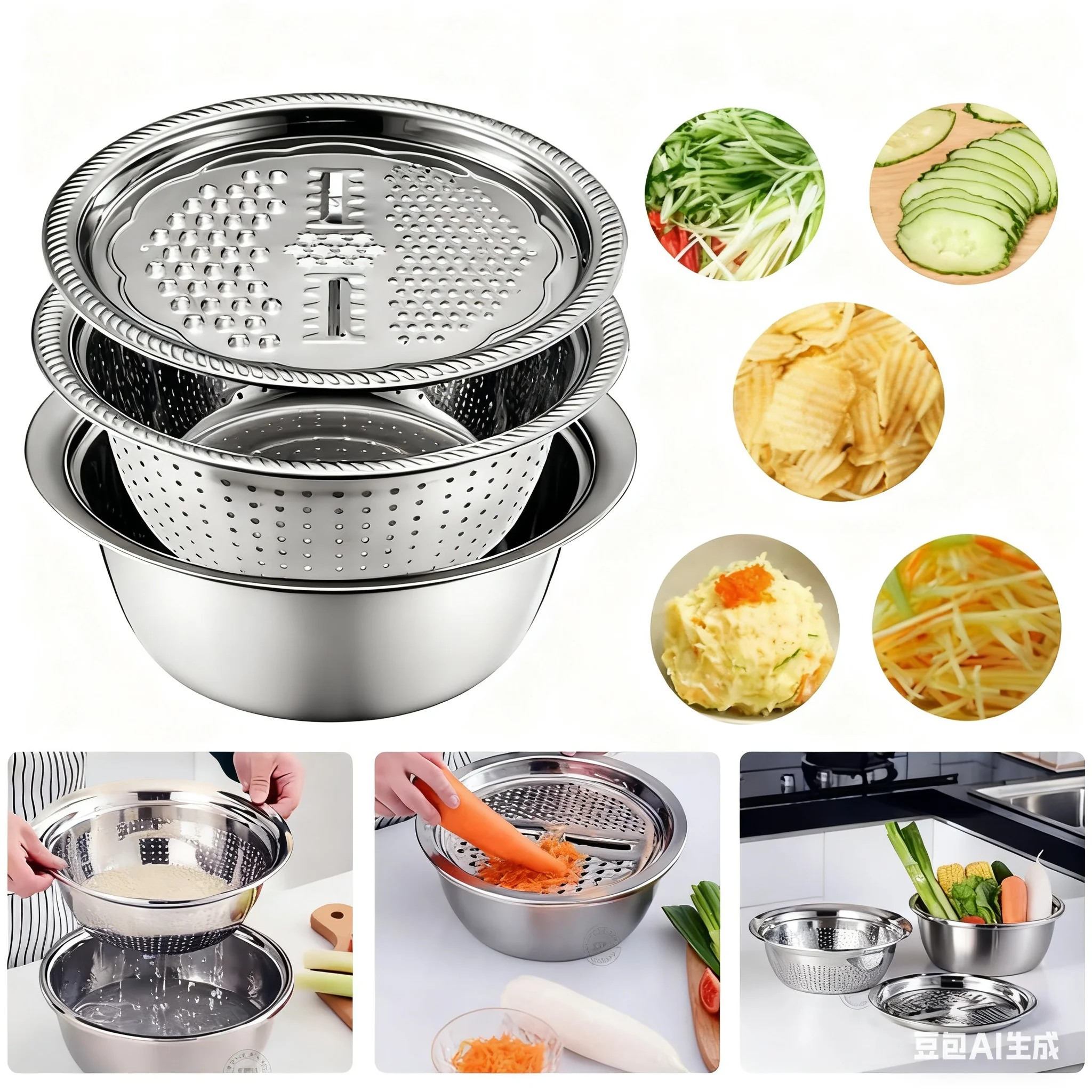 

3 шт./1 компл., Германия, многофункциональная раковина из нержавеющей стали с теркой, овощерезка для кухни