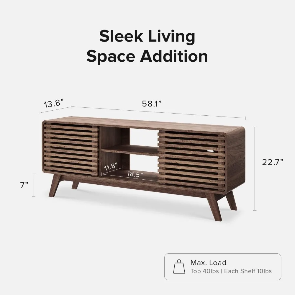 TV Stand, Mid Century Modern TV Stand for 55/60/65 inch TV, Entertainment Center with Storage  Farmhouse TV Stand