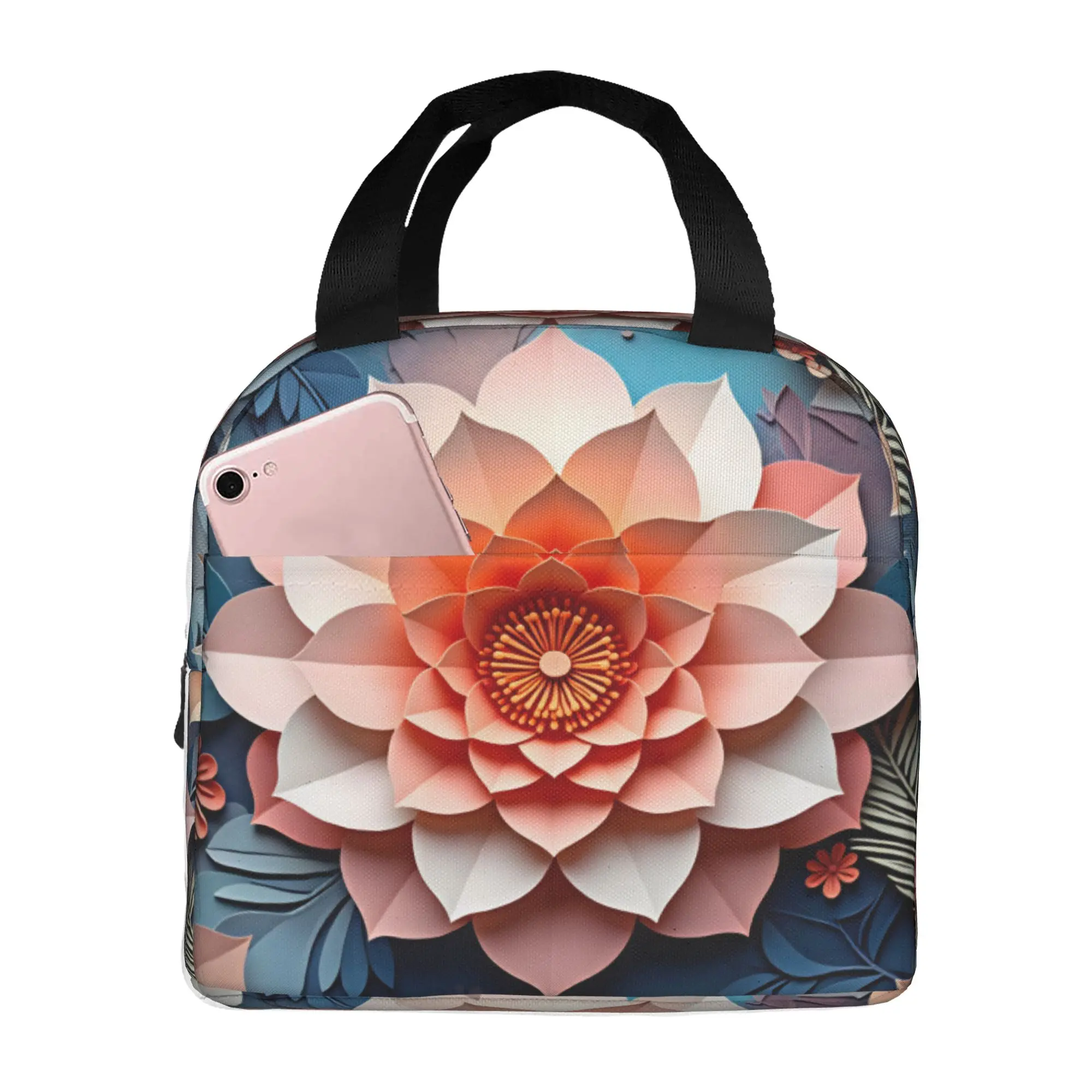 Fashion Trend 3D Flowers Insulated Lunch Bags for Luxury High 3D Floral Resuable Thermal Cooler Food Lunch Box Work School