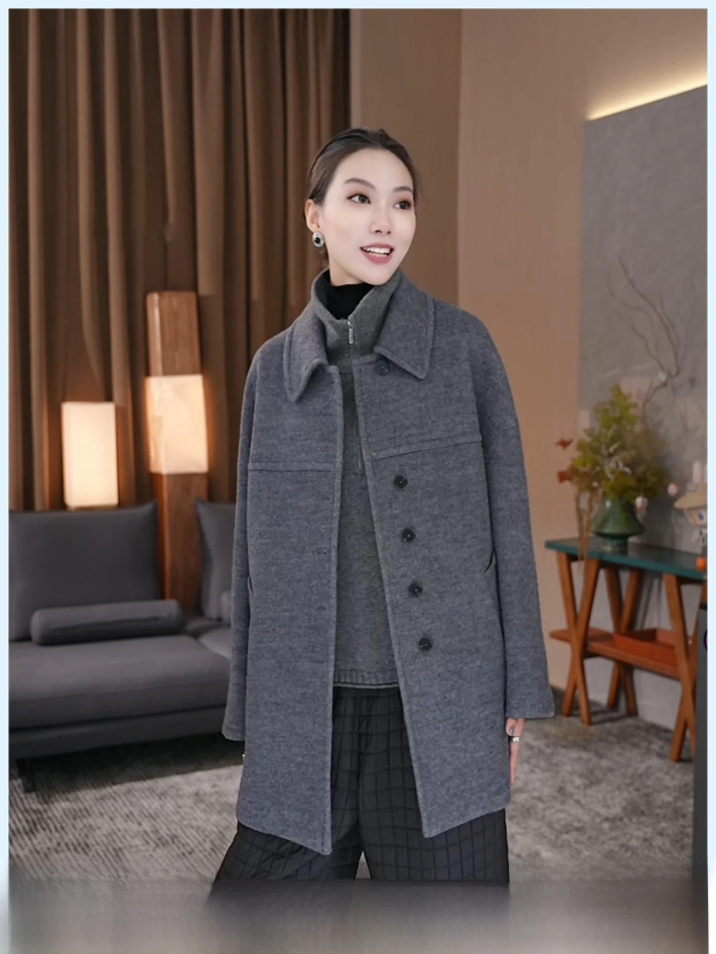 Abrigo de Lana Grueso Gris Estilo Retro para Mujer, Cálido, de Longitud Media, Ropa de Abrigo de Invierno, Nueva Llegada, Estilo Sencillo para el Día a Día, Puro Estilo Online