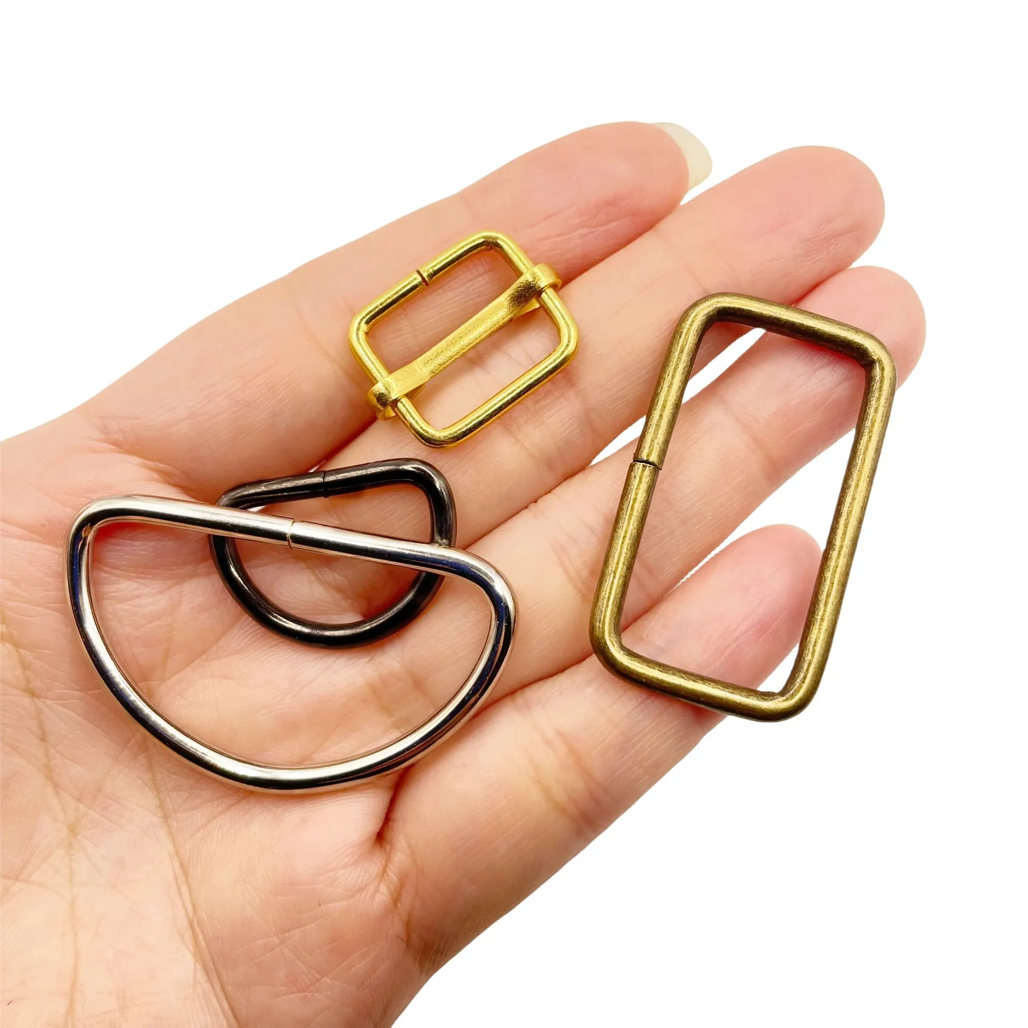 10 Pcs/Pack Wire Formed Metal D-Ring Rectangle Loops Tri-Glide Slider Adjuster Non-Welded Belt Strap Buckle