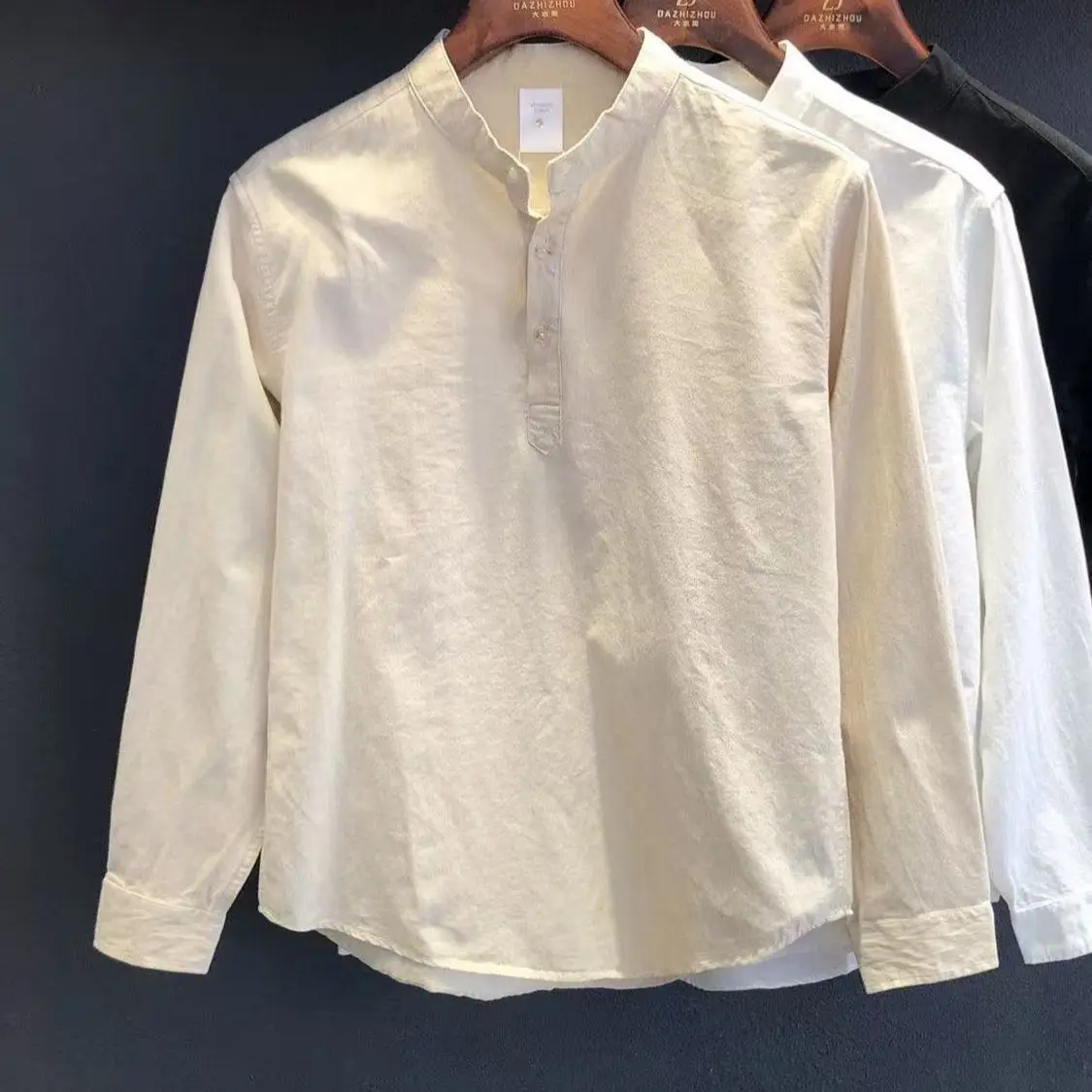 

Men's Henry Collar Shirt Loose Long Sleeve Breathable Fashionable Spring Autumn Casual Wear Comfortable Lightweight Top
