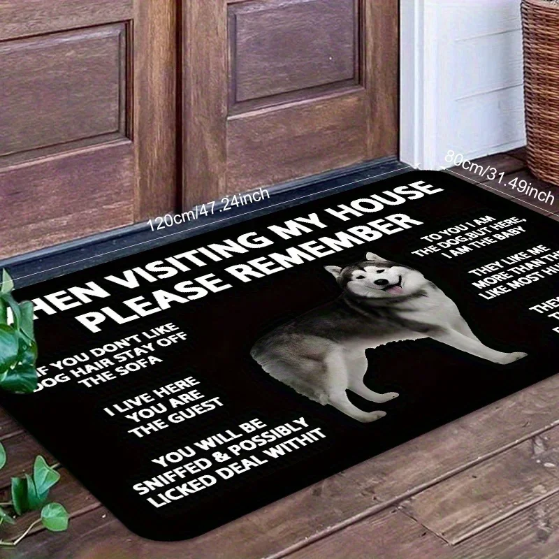 Husky Dog Rug Velvet Flannel Printed Floor Mat Funny Pet Warning Design Decorative Carpet Home Entryway Decor