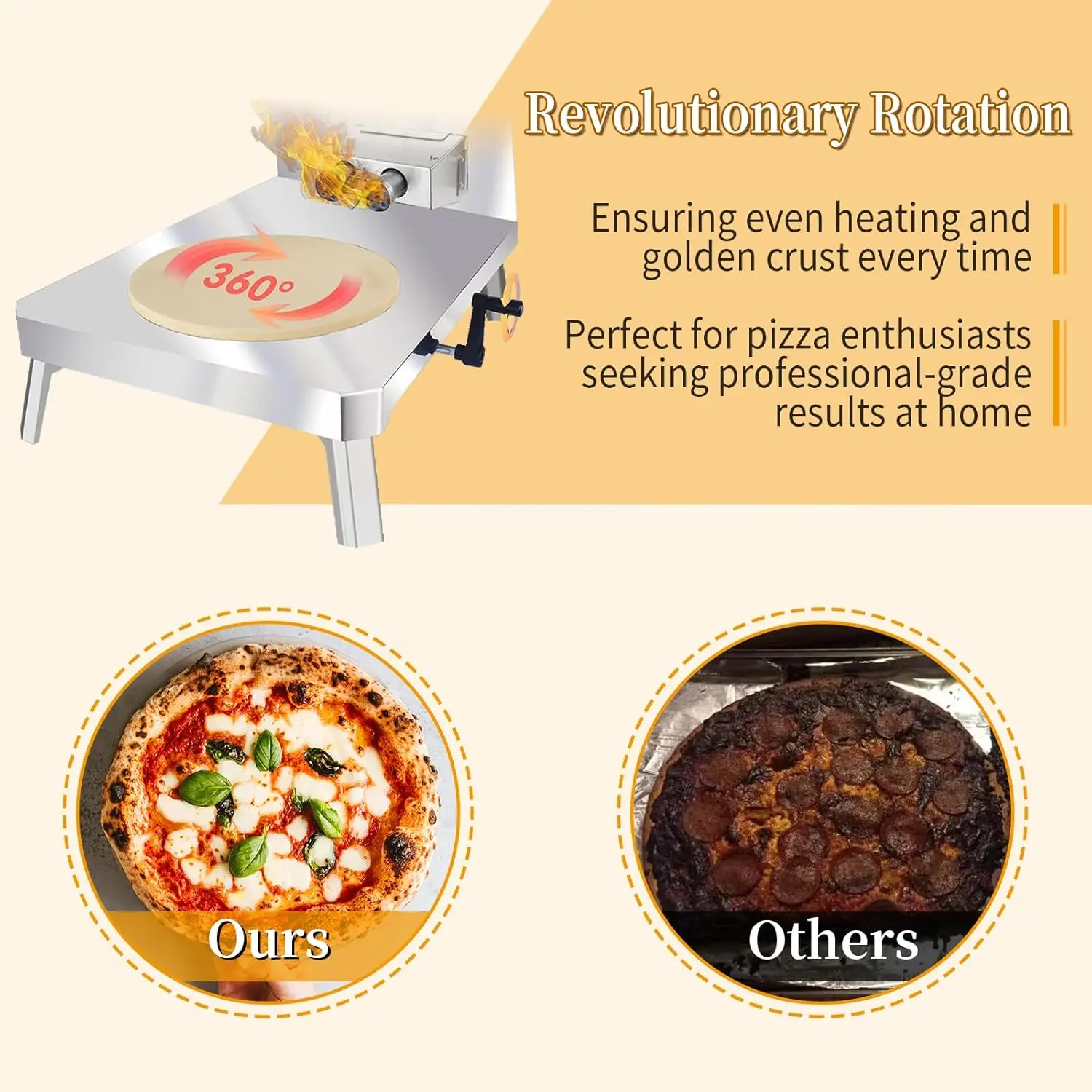 Propane Pizza Oven, 13"" Outdoor Gas Oven With Rotatable Round Stone, Portable Oven For Outside Backyard