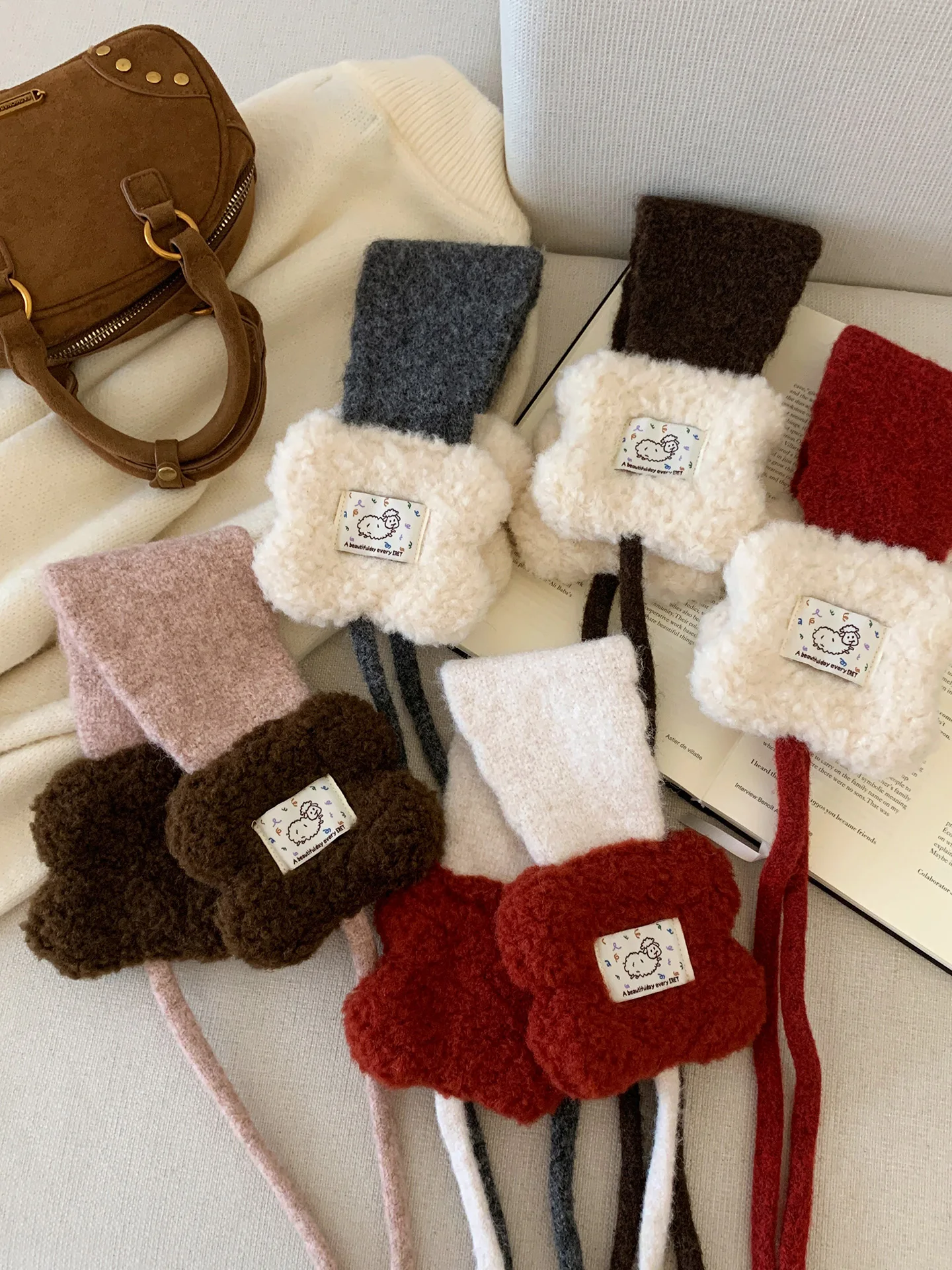 Cute Lamb Thickened Plush Ear Muffs Women's Warm Winter Ear Covers Fashionable Outdoor Cycling Sport Style Adjustable Ties
