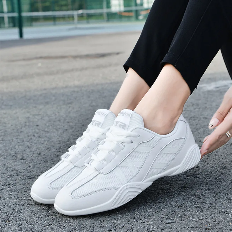 Leichte, Weiche Leder Weiß Leichtathletik Schuhe Frauen Gym Aerobic Tanz Turnschuhe Mädchen Damen Ausbildung Cheerleading Schuhe