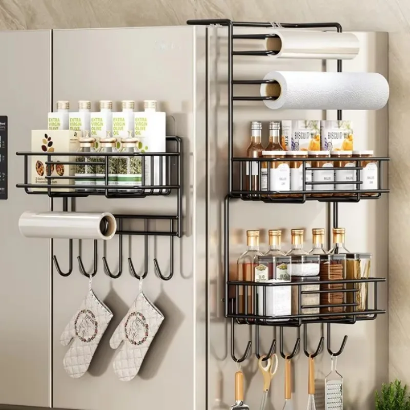 Magnetic Suction Refrigerator Side Shelf Space-Saving Spice Organizer Kitchen Storage Rack for Refrigerator Accessories