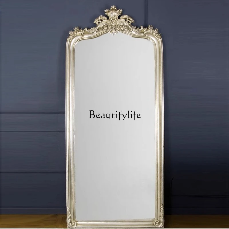 

French retro full-body mirror carved floor-to-ceiling cloakroom full-body mirror wall hanging light luxury