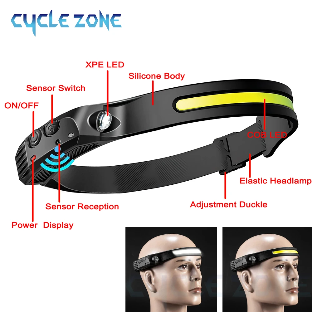 LED Sensor Headlamp Built-in Battery USB Rechargeable Head Flashlight Headlight LED Head Torch Camping Fishing Search Light