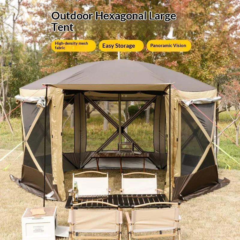 Outdoor Large Canopy Hexagonal Tent Four Seasons Oxford Cloth QuickStart SelfDrive Overnight WarmKeeping